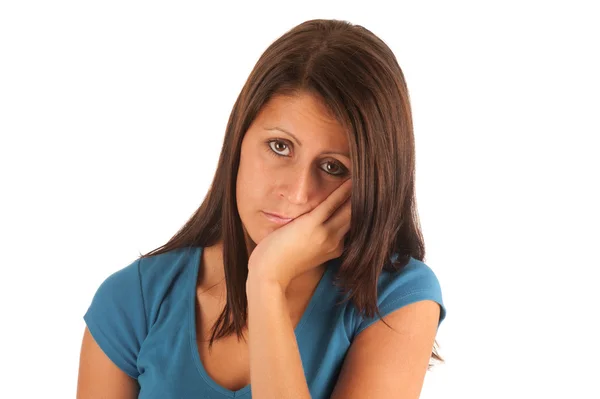 Isolated portrait of an attractive young woman suffering from to — Stock Photo, Image