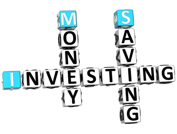 3D investindo dinheiro economizando palavras cruzadas — Fotografia de Stock