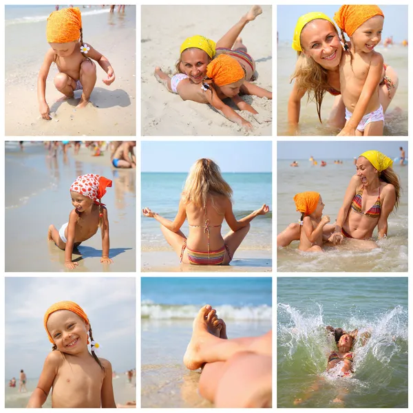 küçük kız ve annesi sahilde