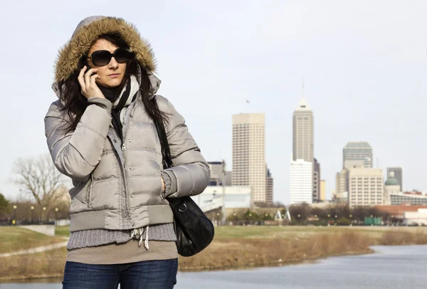 stock image Girl with the phone in Indianapolis