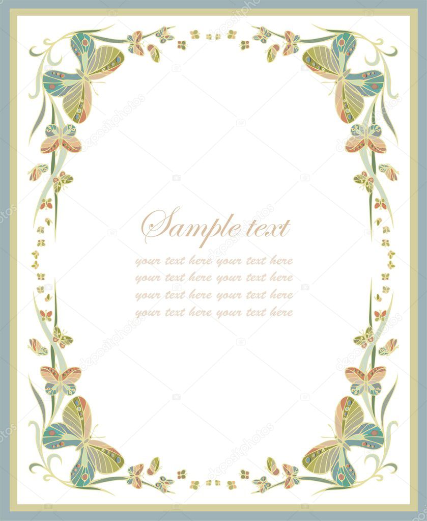 Beautiful decorative framework with butterflies. Greeting card with butterf