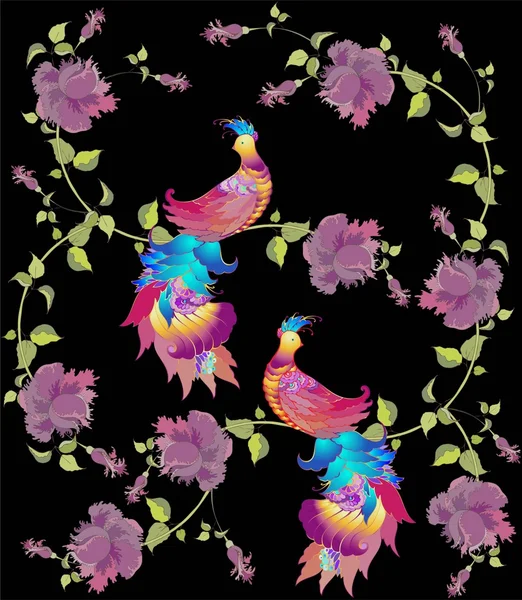 Seamless background. Illustration birds and rose . — Διανυσματικό Αρχείο