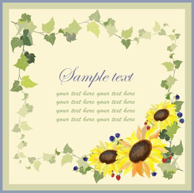 Beautiful decorative framework with a sunflower and blackberry,wild strawbe clipart