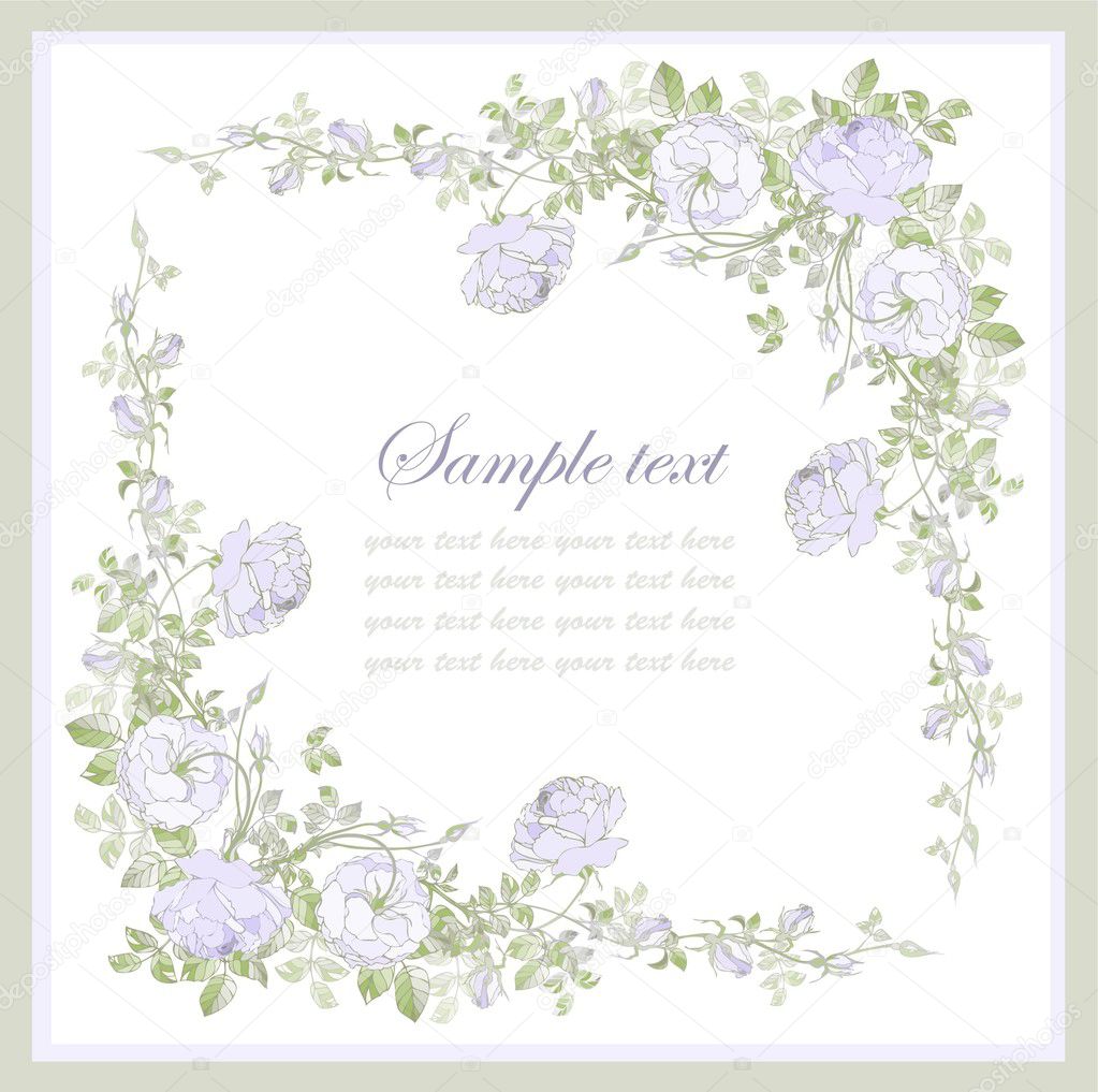 Greeting card with rose. Beautiful decorative framework with flowers.