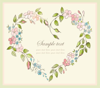 Hand drawn valentines day greeting card. Decorative framework with flowers. clipart