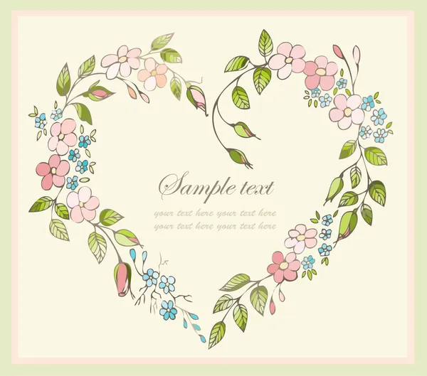 Cartão de saudação dia Valentim desenhado à mão. Quadro decorativo com flores . —  Vetores de Stock
