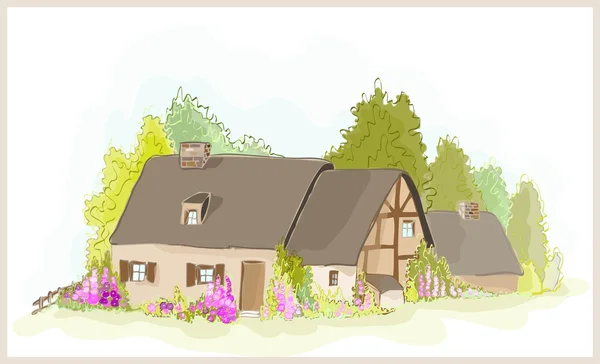 Векторная иллюстрация домика. Иллюстрация фермерского дома . — стоковый вектор
