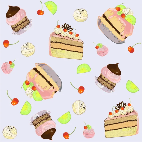 Bezešvé pozadí. ilustrace dortu. — Stock vektor