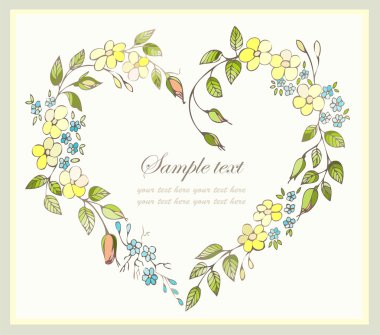 Hand drawn valentines day greeting card. Decorative framework with flowers. clipart