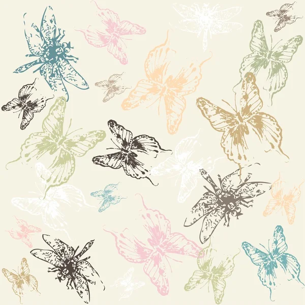 Fond sans couture avec des libellules et des papillons . — Image vectorielle