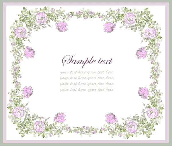 Ευχετήρια κάρτα με τριαντάφυλλο. όμορφο διακοσμητικό πλαίσιο με λουλούδια. — Διανυσματικό Αρχείο