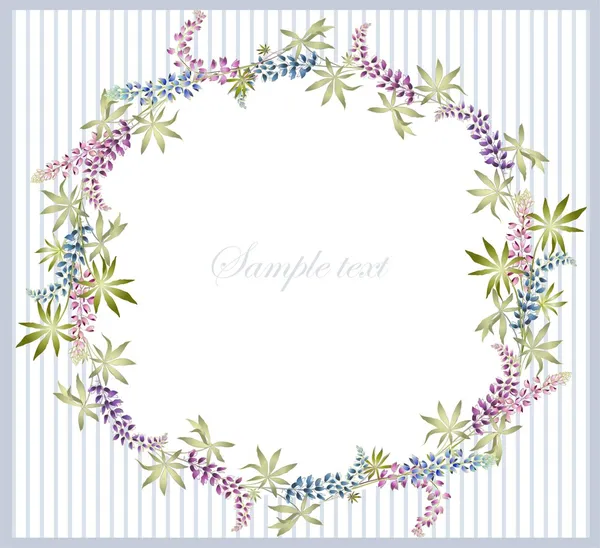 Carte de vœux avec lupin. Beau cadre décoratif avec des fleurs . — Image vectorielle