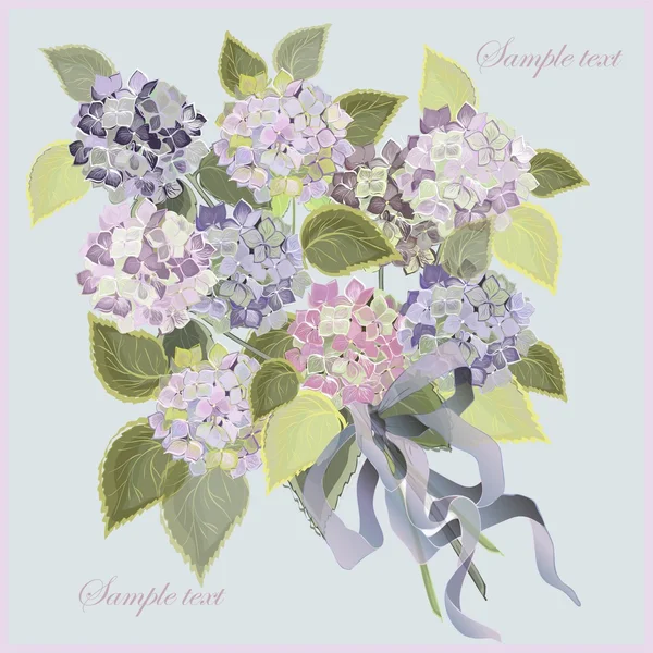 Greeting card with a bouquet of hydrangea. — Stock Vector