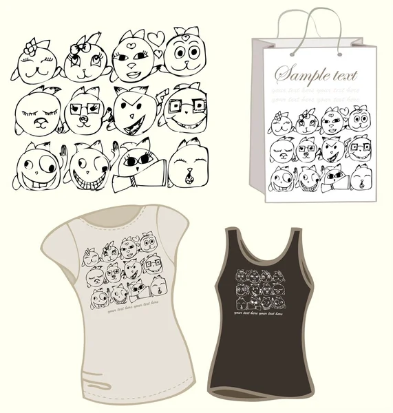 Element for design.Illustration smils,face, bag, women's t-shirt. — Stock Vector