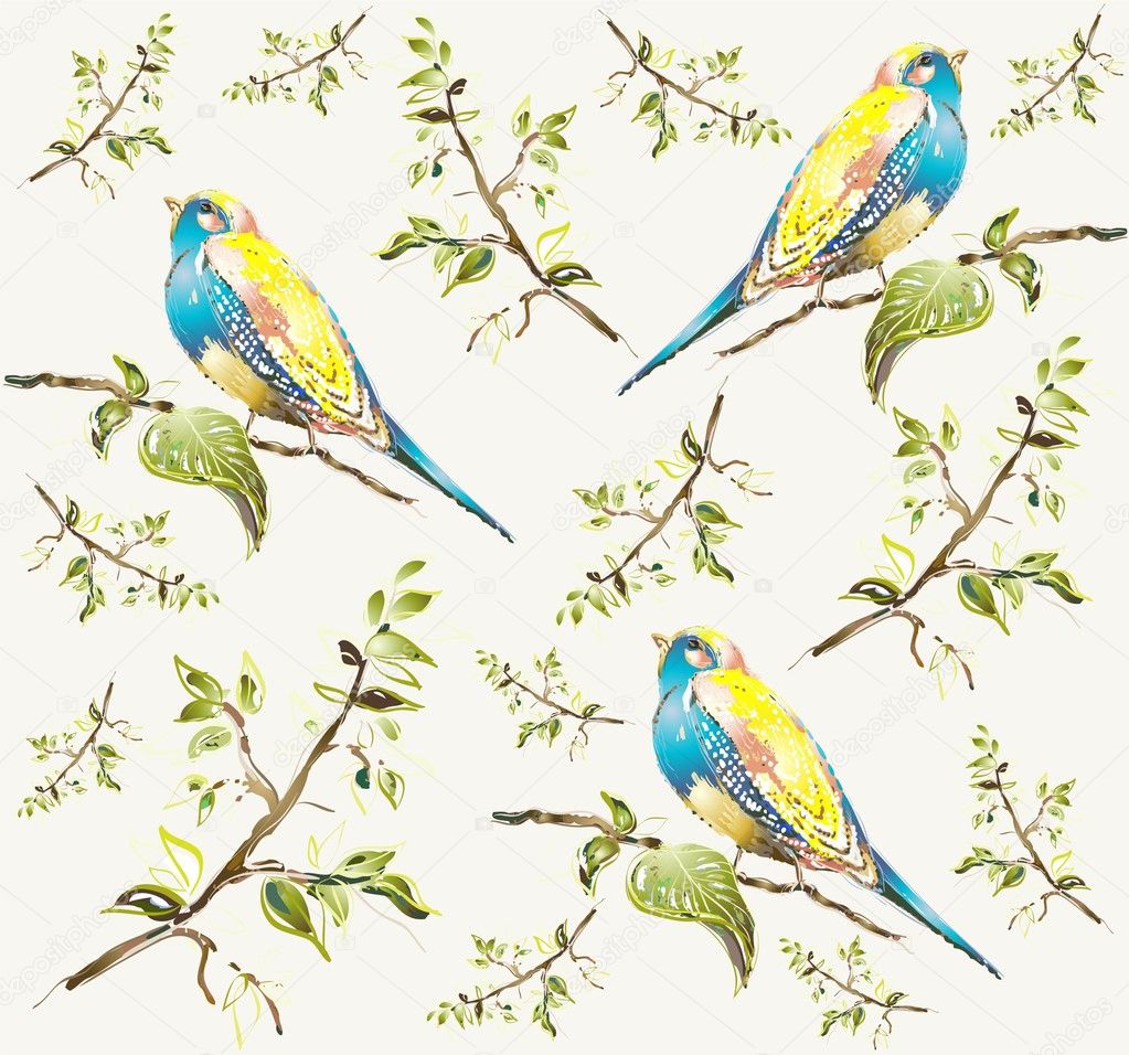 Seamless background. Illustration of birds.