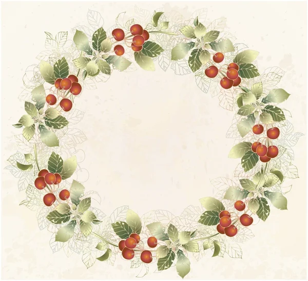 Cartão de saudação com cereja. Quadro decorativo com cereja . — Vetor de Stock