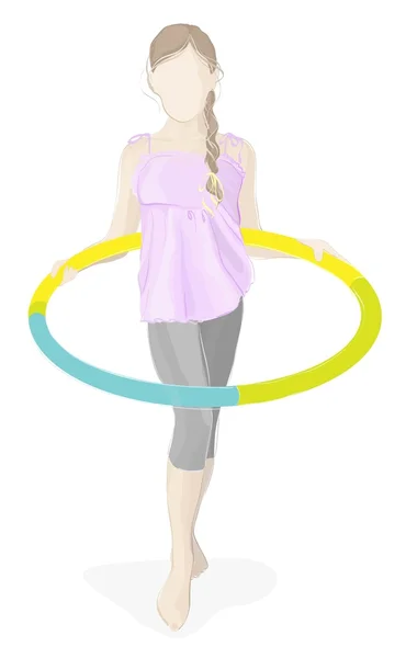 Beauté fille avec hula hoop isolé sur blanc — Image vectorielle