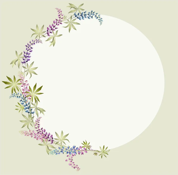ルピナスのグリーティング カード。花の美しい装飾的なフレームワーク. — ストックベクタ