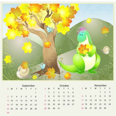 Vector calendar 2012 autumn clipart