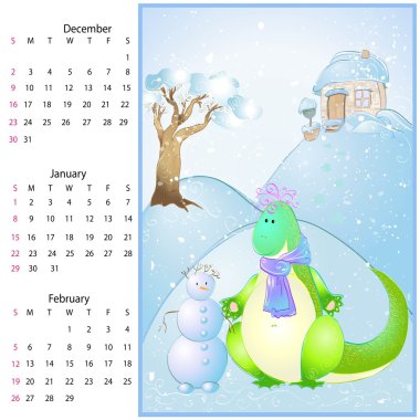 Vector calendar 2012 winter. clipart