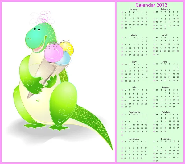 Calendario vettoriale 2012. Illustrazione di un drago — Vettoriale Stock