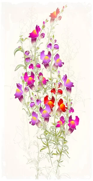 Grußkarte mit Strauß und Blumen. — Stockvektor