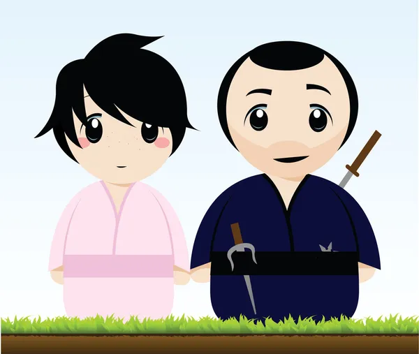 En samuraj och en geisha — Stock vektor