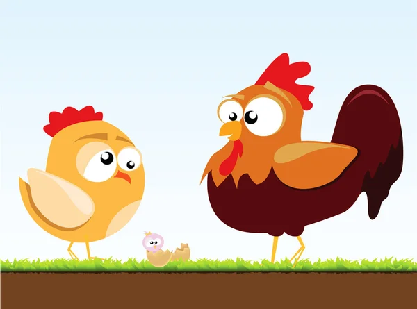 A Chicken and a Rooster — Stock Vector
