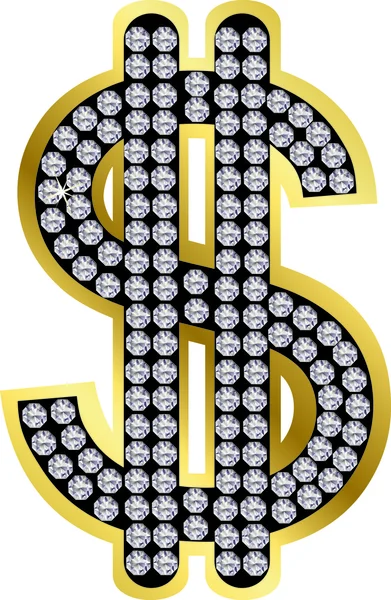 Usd golden sign with diamonds, vector — Stock Vector