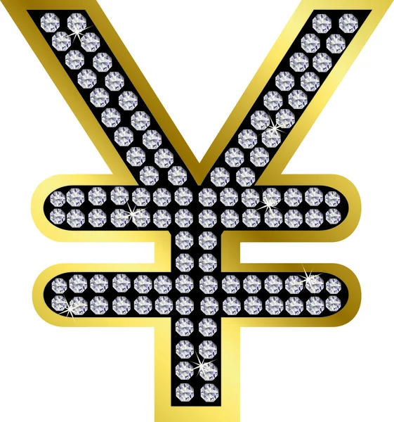 Yen golden sign with diamonds, vector — Stock Vector