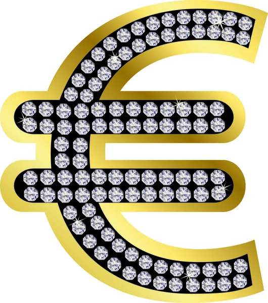 Euro golden sign with diamonds, vector — Stock Vector