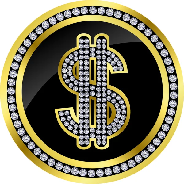 Signe d'icône d'or Usd avec diamants, vecteur — Image vectorielle
