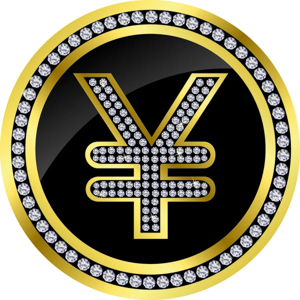 Yen golden icon sign with diamonds, vector — Stock Vector