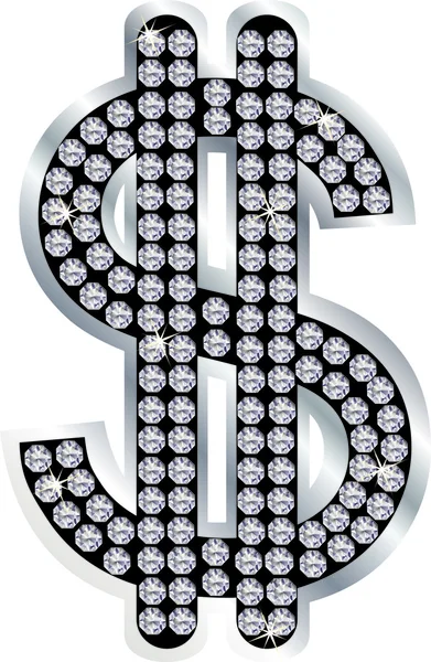 Usd silver sign with diamonds, vector — Stock Vector