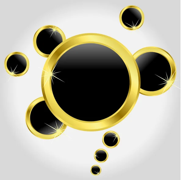 Schwarzer Kreis Sprechblase mit goldenem Rahmen, Vektor — Stockvektor