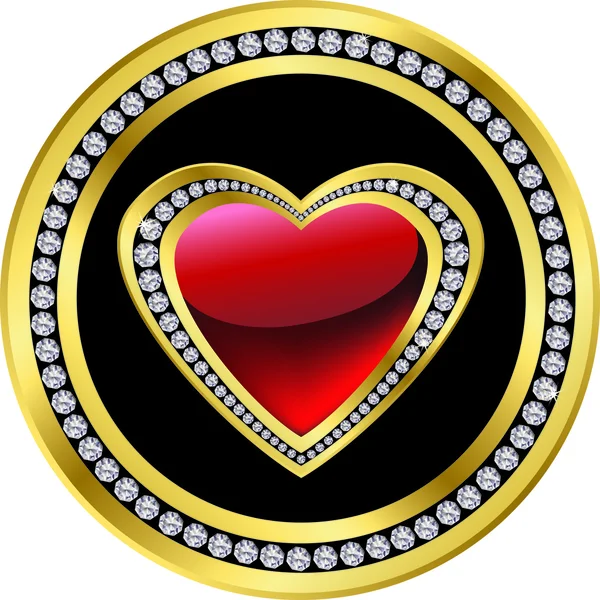 Icona d'amore, oro con diamanti, vettore — Vettoriale Stock