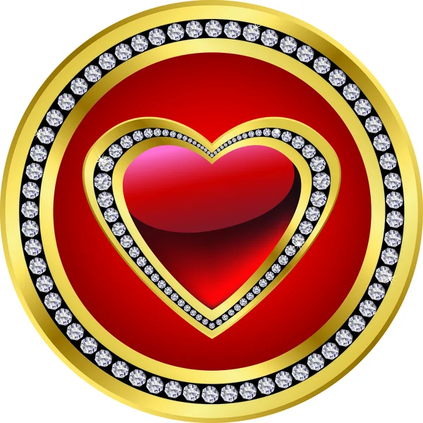 Icono del amor, dorado con diamantes, vector — Archivo Imágenes Vectoriales