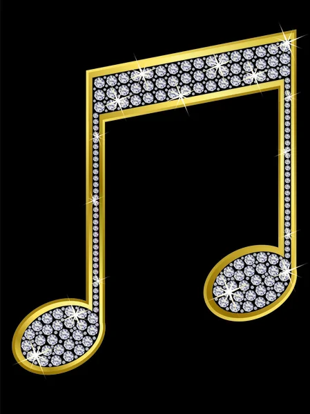 Nota musicale, dorata con diamanti, illustrazione vettoriale — Vettoriale Stock