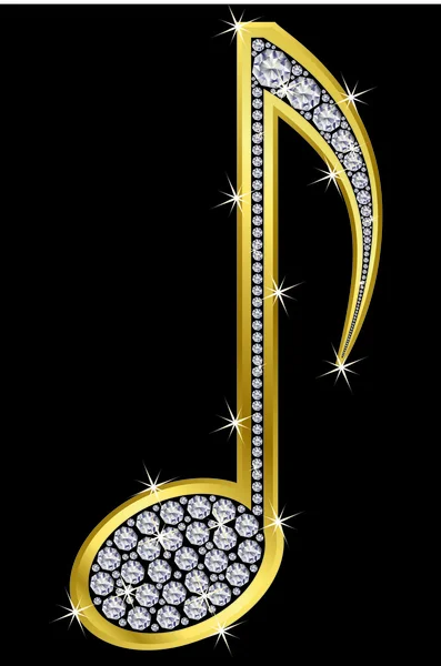 Музыкальная нота, золотая с бриллиантами, векторная иллюстрация — стоковый вектор