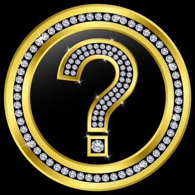 Question icon, golden dutton with diamonds clipart