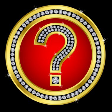 Question icon, golden dutton with diamonds clipart