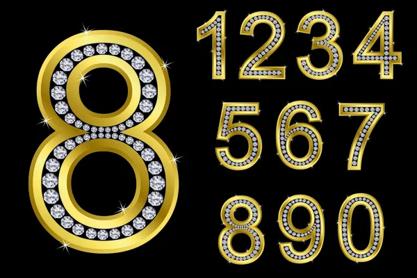 Conjunto de números, dorado con diamantes — Vector de stock
