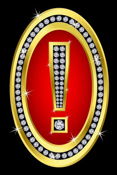 Sinal de exclamação, botão dourado com diamantes — Vetor de Stock
