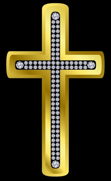 Golden cross with diamonds, vector illustration — Stock Vector