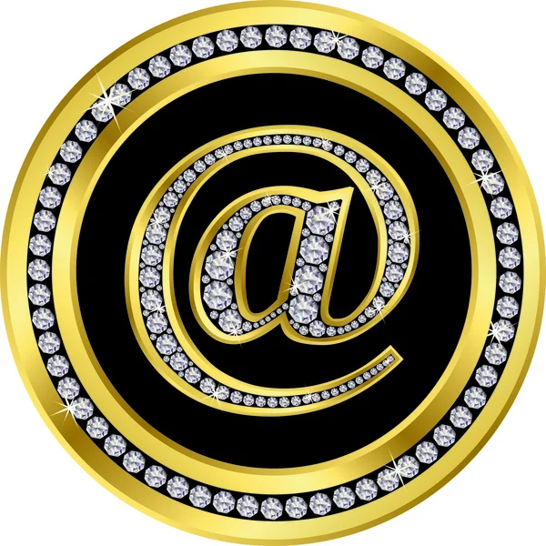 Icono de correo electrónico, signo de oro con diamantes, ilustración vectorial — Vector de stock