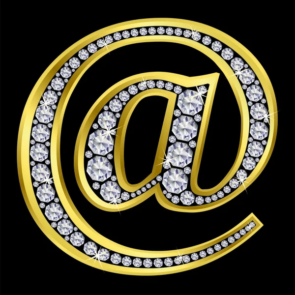 E mail ikonu, zlaté znamení s diamanty, vektorové ilustrace — Stockový vektor