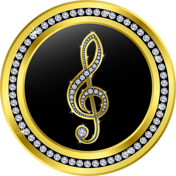 Botón de clave triple, dorado con diamantes, ilustración vectorial — Vector de stock