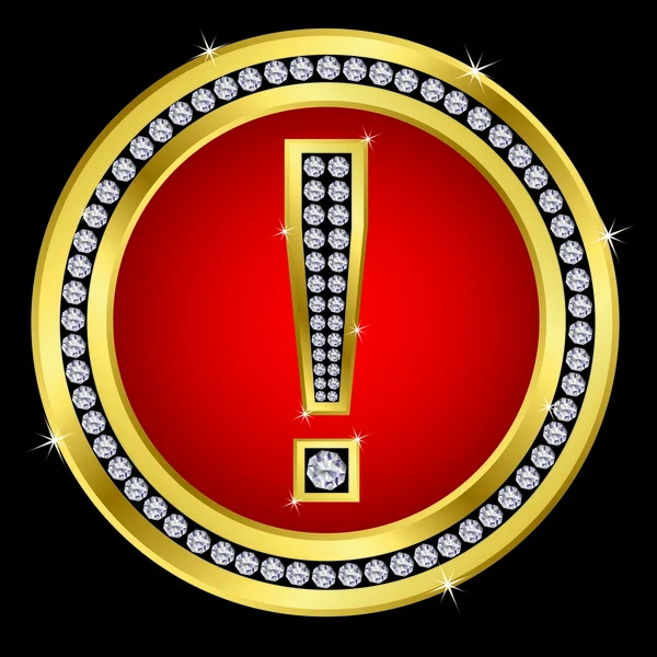 Ausrufezeichen, goldener Knopf mit Diamanten — Stockvektor