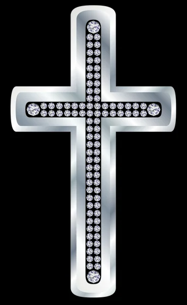 银色十字架与钻石，矢量图 — 图库矢量图片