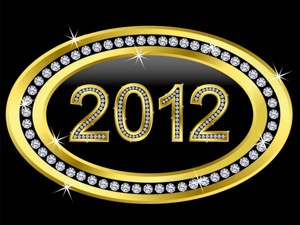 Новый год 2012 икона золотой с бриллиантами, вектор — стоковый вектор